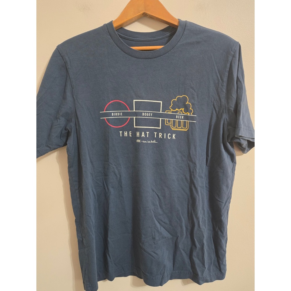 Travis Mathew Mens The Hat Trick Birdie Bogey Beer Graphic T-Shirt Blue Size M